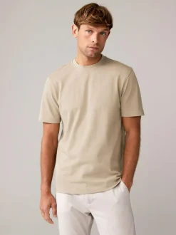 Next Navy/White/Stone Regular Fit Heavyweight T-Shirts 3 Pack Outlet