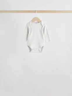 Next Neutral 100% Cotton Long Sleeve Baby Bodysuits 5 Pack Sale