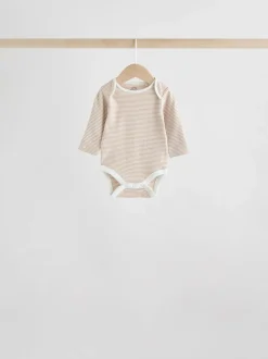 Next Neutral 100% Cotton Long Sleeve Baby Bodysuits 5 Pack Sale