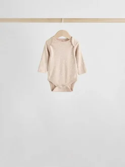 Next Neutral 100% Cotton Long Sleeve Baby Bodysuits 5 Pack Sale