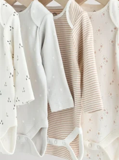 Next Neutral 100% Cotton Long Sleeve Baby Bodysuits 5 Pack Sale