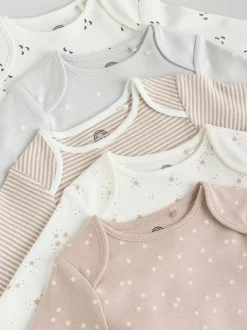 Next Neutral 100% Cotton Long Sleeve Baby Bodysuits 5 Pack Sale