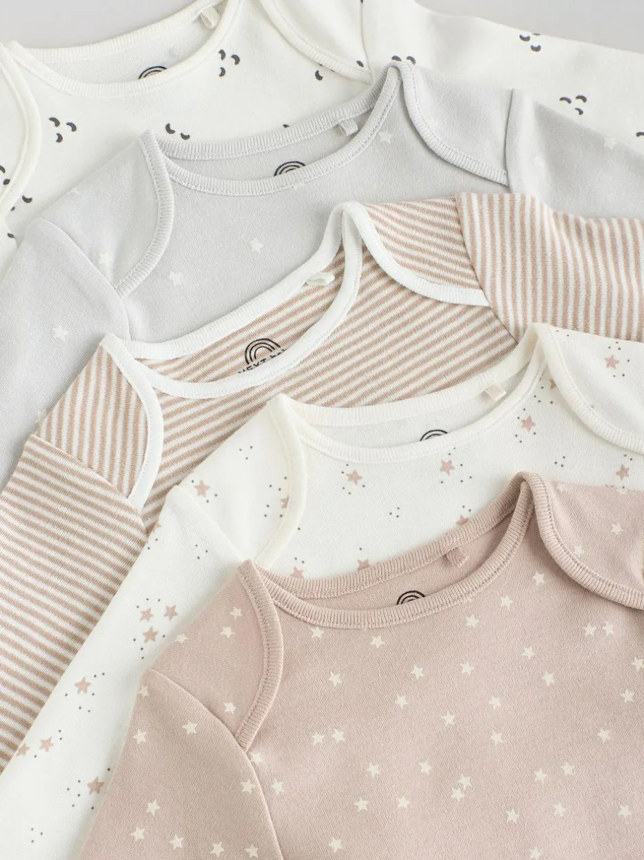 Next Neutral 100% Cotton Long Sleeve Baby Bodysuits 5 Pack Sale