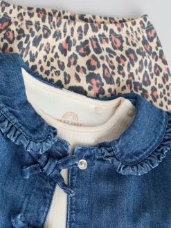Next Neutral Animal Baby Denim Jacket, Top and Leggings Set 3 Piece (0mths-2yrs) New