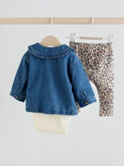 Next Neutral Animal Baby Denim Jacket, Top and Leggings Set 3 Piece (0mths-2yrs) New