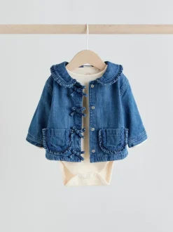 Next Neutral Animal Baby Denim Jacket, Top and Leggings Set 3 Piece (0mths-2yrs) New