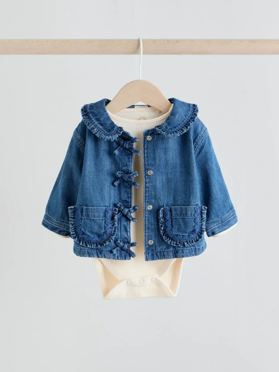 Next Neutral Animal Baby Denim Jacket, Top and Leggings Set 3 Piece (0mths-2yrs) New