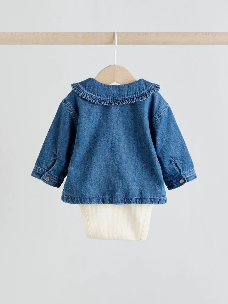 Next Neutral Animal Baby Denim Jacket, Top and Leggings Set 3 Piece (0mths-2yrs) New