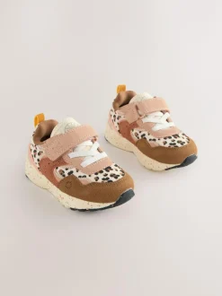 Next Wide Fit (G) Elastic Lace Touch Fasten Trainers Neutral Animal Hot