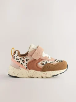 Next Wide Fit (G) Elastic Lace Touch Fasten Trainers Neutral Animal Hot