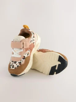 Next Wide Fit (G) Elastic Lace Touch Fasten Trainers Neutral Animal Hot