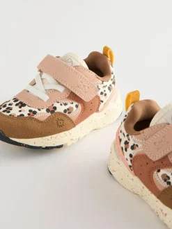 Next Wide Fit (G) Elastic Lace Touch Fasten Trainers Neutral Animal Hot