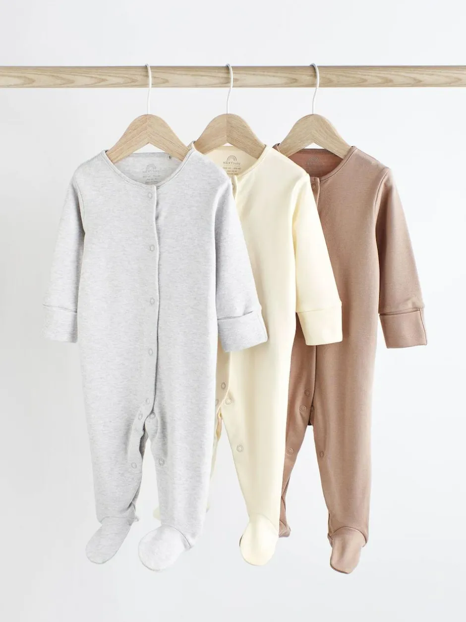 Next Neutral Baby 100% Cotton Sleepsuits 3 Pack (0-2yrs) Sale