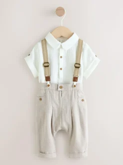 Next Neutral Baby Shirt Trousers and Braces Set 3 Piece (0mths-2yrs) Hot