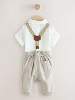 Next Neutral Baby Shirt Trousers and Braces Set 3 Piece (0mths-2yrs) Hot