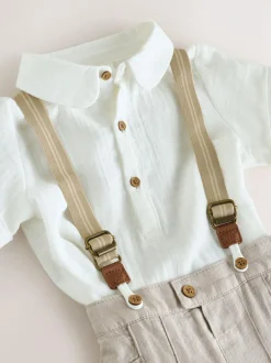 Next Neutral Baby Shirt Trousers and Braces Set 3 Piece (0mths-2yrs) Hot