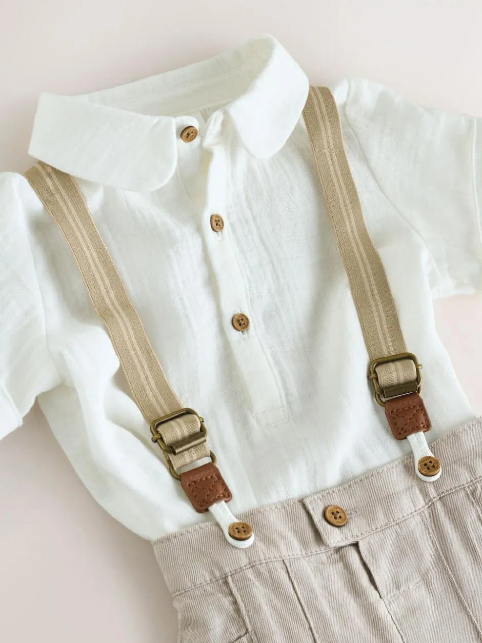 Next Neutral Baby Shirt Trousers and Braces Set 3 Piece (0mths-2yrs) Hot