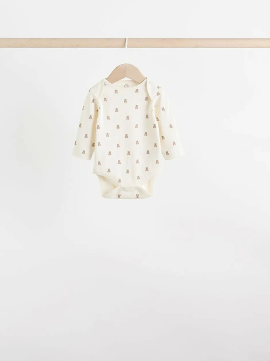 Next Baby Long Sleeve Bodysuits 5 Pack Neutral Bear