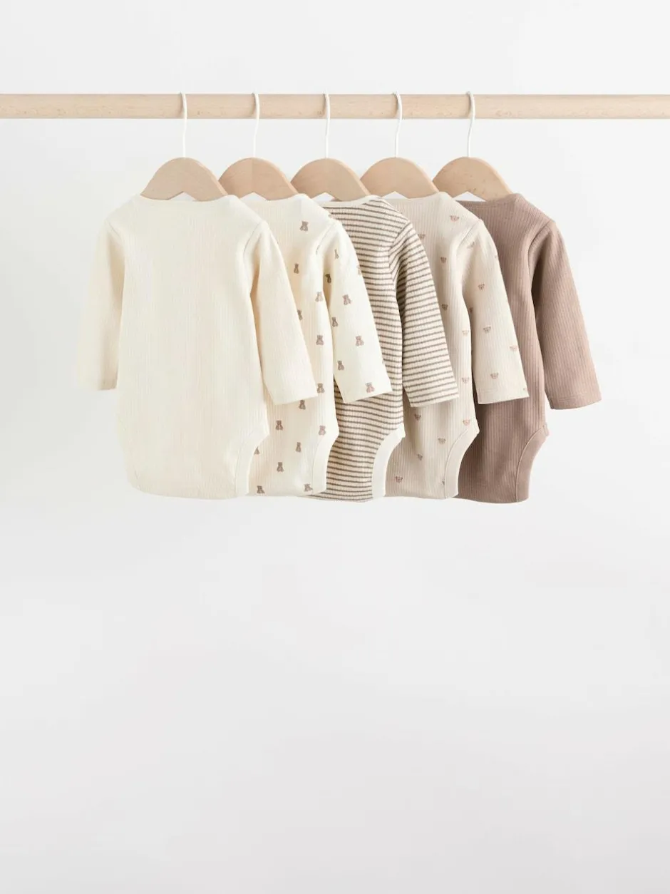 Next Baby Long Sleeve Bodysuits 5 Pack Neutral Bear