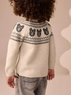 Next Fairisle Pattern Knitted Crew Neck Jumper (3mths-7yrs) Neutral Bear Clearance