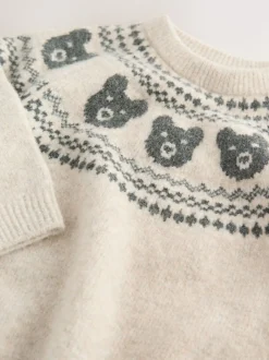 Next Fairisle Pattern Knitted Crew Neck Jumper (3mths-7yrs) Neutral Bear Clearance