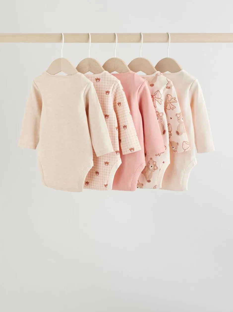 Next Long Sleeve Baby Bodysuits 5 Pack Neutral Bear New