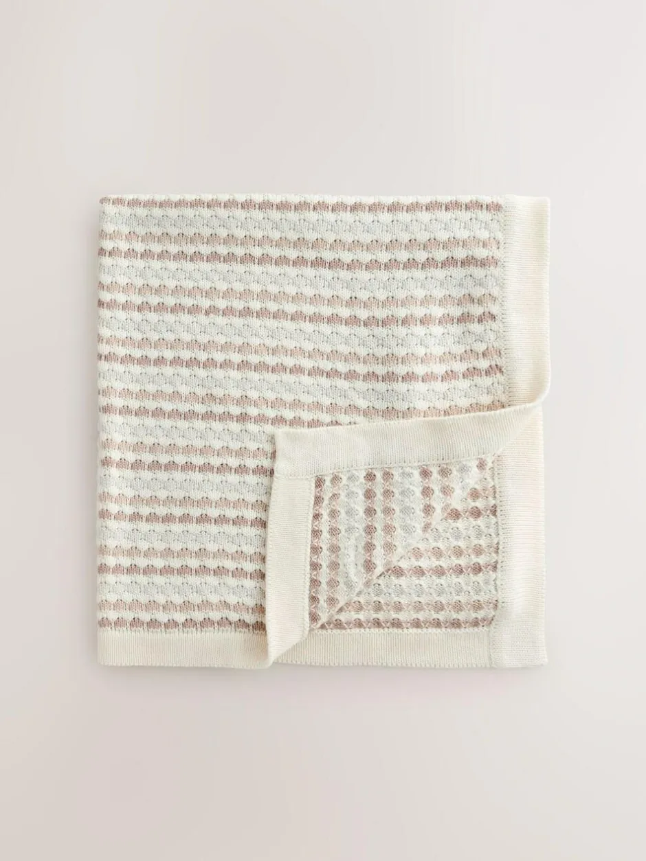Next Neutral Bobble Bobble Stripe Knitted Baby Blanket Sale