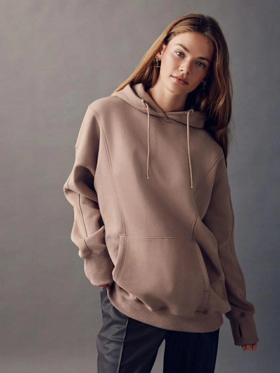 Next Neutral Brown Active Longline Overhead Seam Detail Supersoft Hoodie with Pockets Clearance