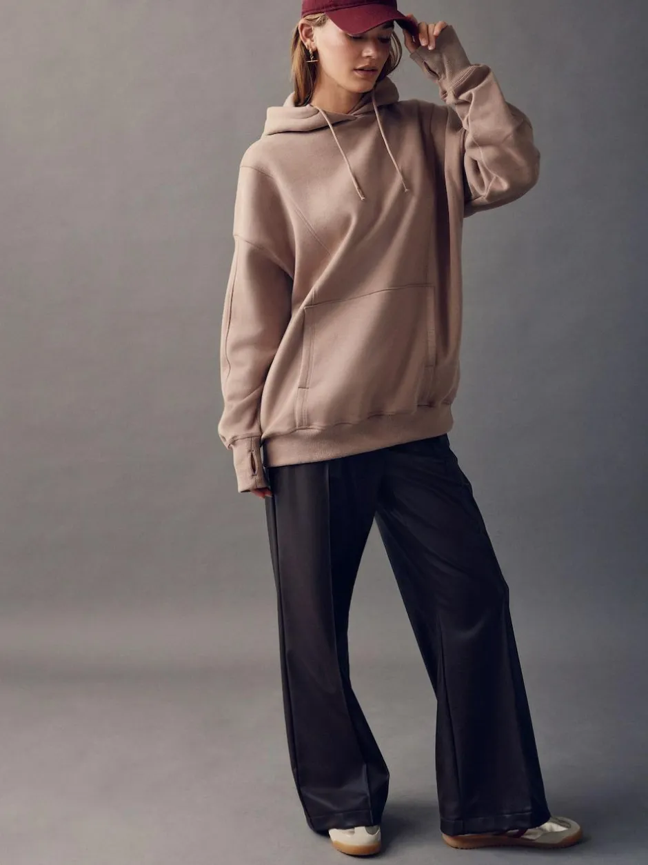 Next Neutral Brown Active Longline Overhead Seam Detail Supersoft Hoodie with Pockets Clearance