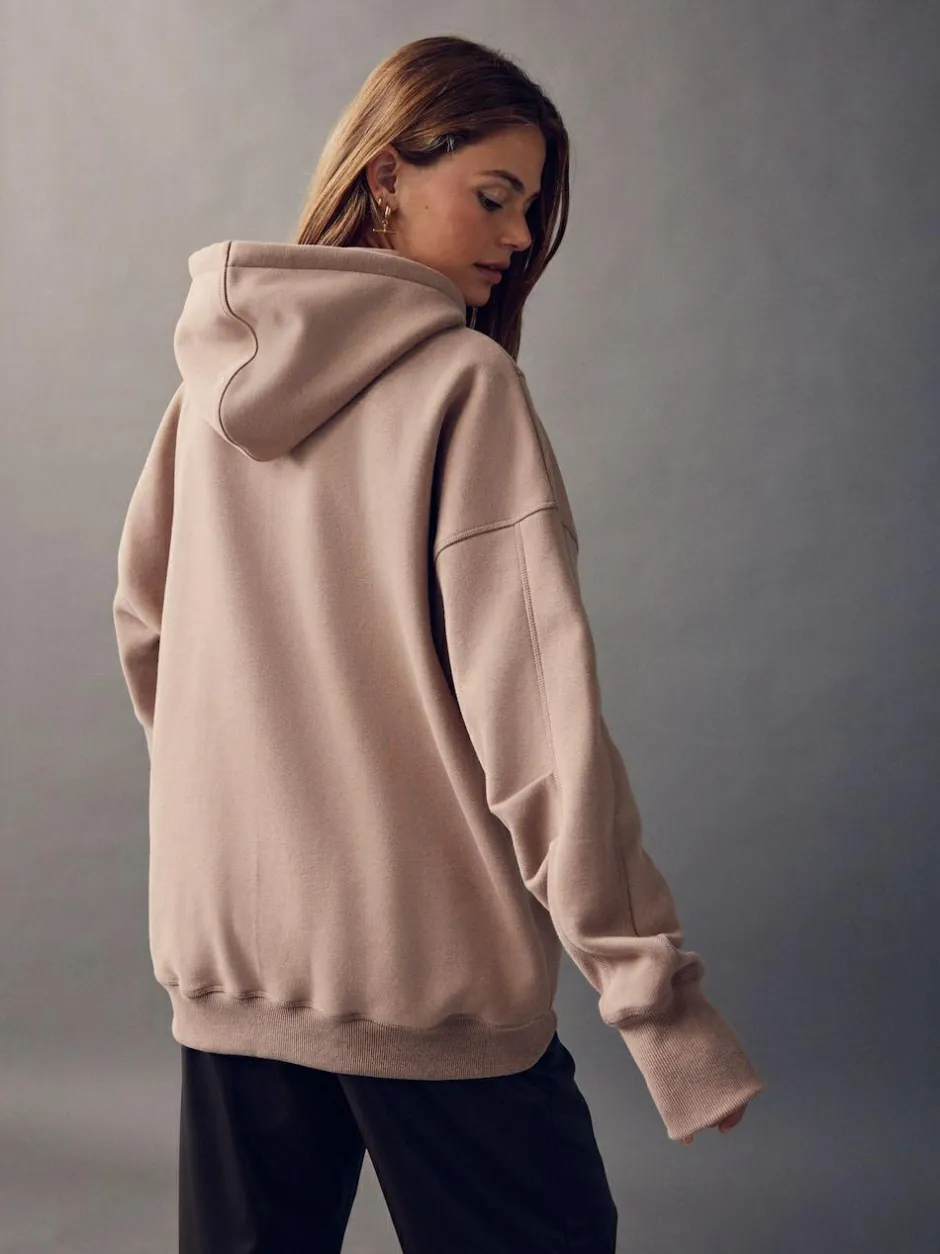 Next Neutral Brown Active Longline Overhead Seam Detail Supersoft Hoodie with Pockets Clearance