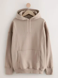 Next Neutral Brown Active Longline Overhead Seam Detail Supersoft Hoodie with Pockets Clearance