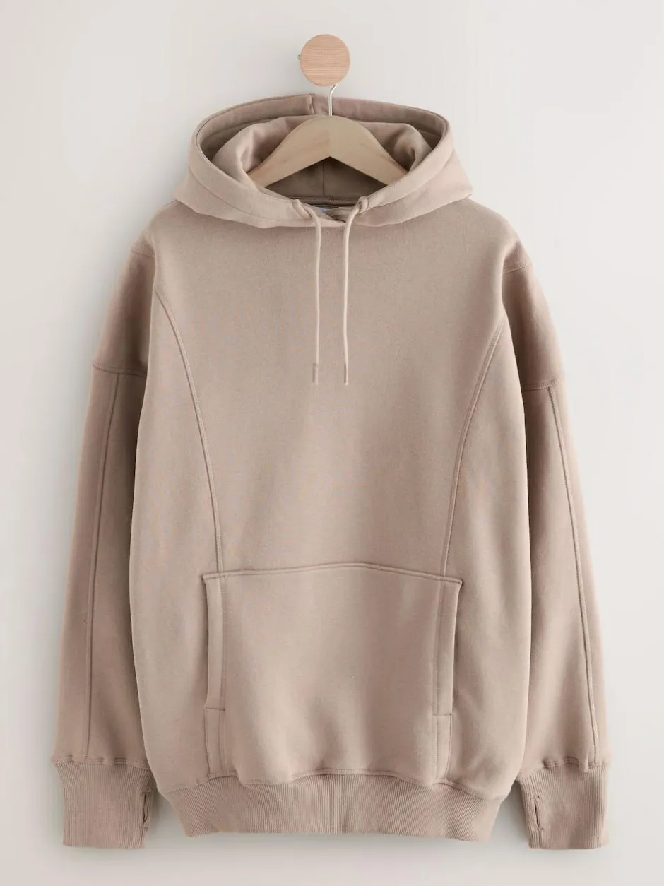 Next Neutral Brown Active Longline Overhead Seam Detail Supersoft Hoodie with Pockets Clearance