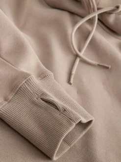 Next Neutral Brown Active Longline Overhead Seam Detail Supersoft Hoodie with Pockets Clearance
