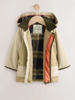 Next Hooded Cord Collar Shower Resistant Coat (3mths-7yrs) Neutral Brown Sale