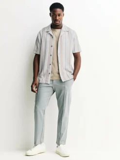 Next Regular Fit Stripe Short Sleeve Jersey Shirt Neutral Brown Hot