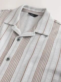 Next Regular Fit Stripe Short Sleeve Jersey Shirt Neutral Brown Hot