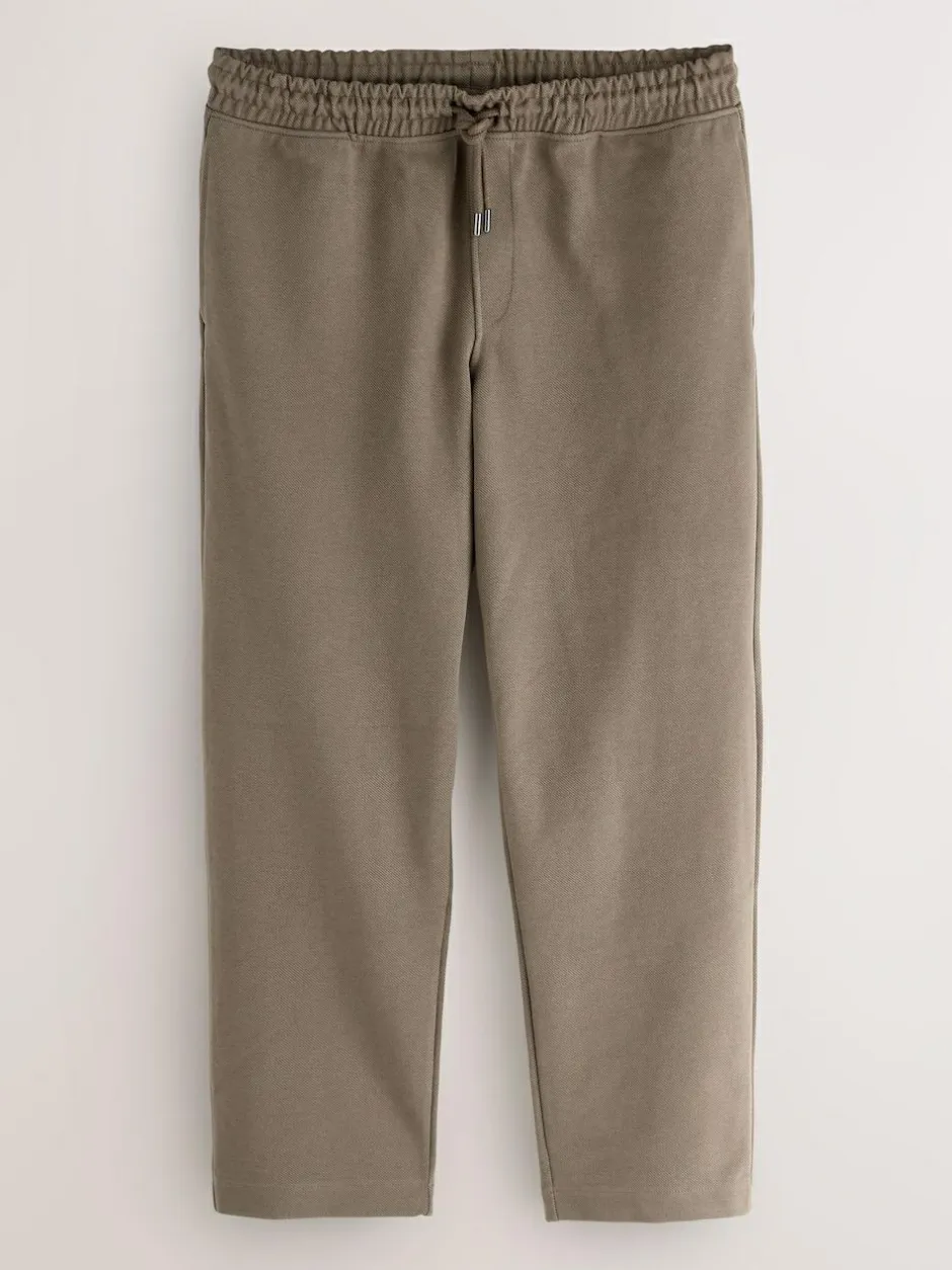 Next Textured Twill Straight Leg Joggers Neutral Brown New