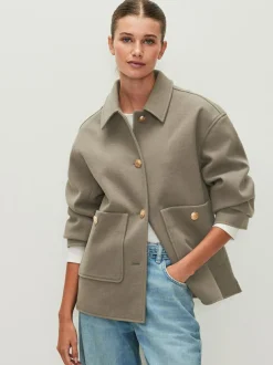 Next Brushed Collared Jacket Neutral Hot