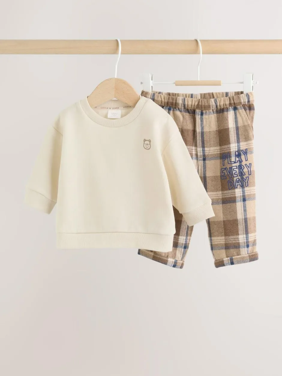 Next Baby Sweatshirt and Trousers Set (0mths-2yrs) Neutral Check Outlet