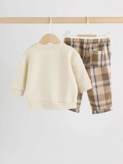 Next Baby Sweatshirt and Trousers Set (0mths-2yrs) Neutral Check Outlet