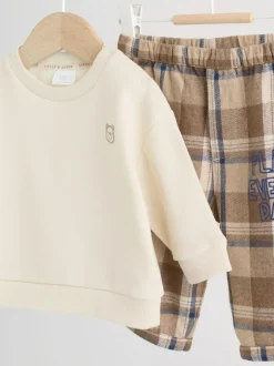 Next Baby Sweatshirt and Trousers Set (0mths-2yrs) Neutral Check Outlet