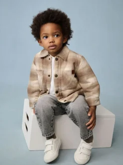 Next Borg Lined Check Shacket (3mths-7yrs) Neutral Check Sale