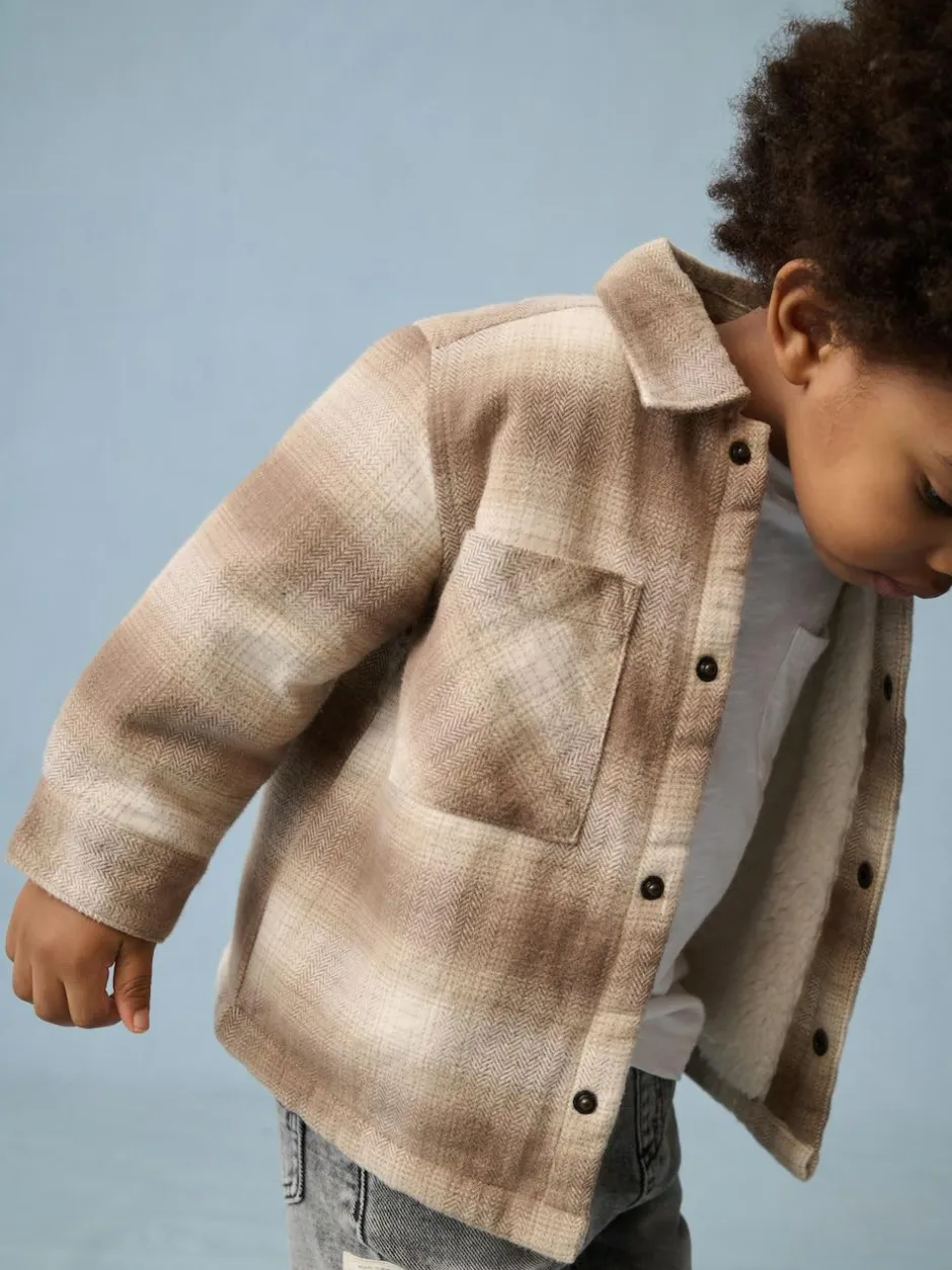 Next Borg Lined Check Shacket (3mths-7yrs) Neutral Check Sale