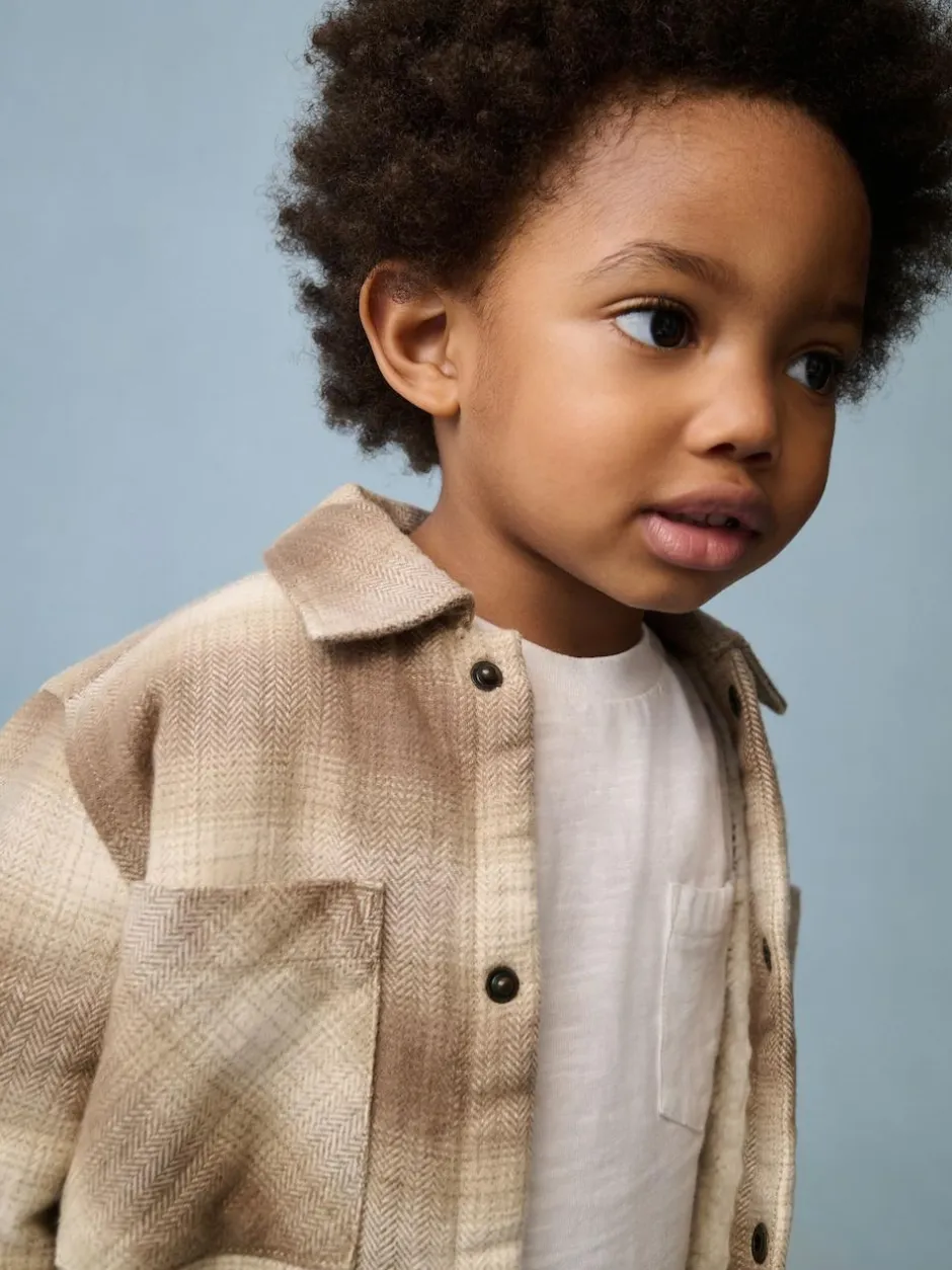 Next Borg Lined Check Shacket (3mths-7yrs) Neutral Check Sale