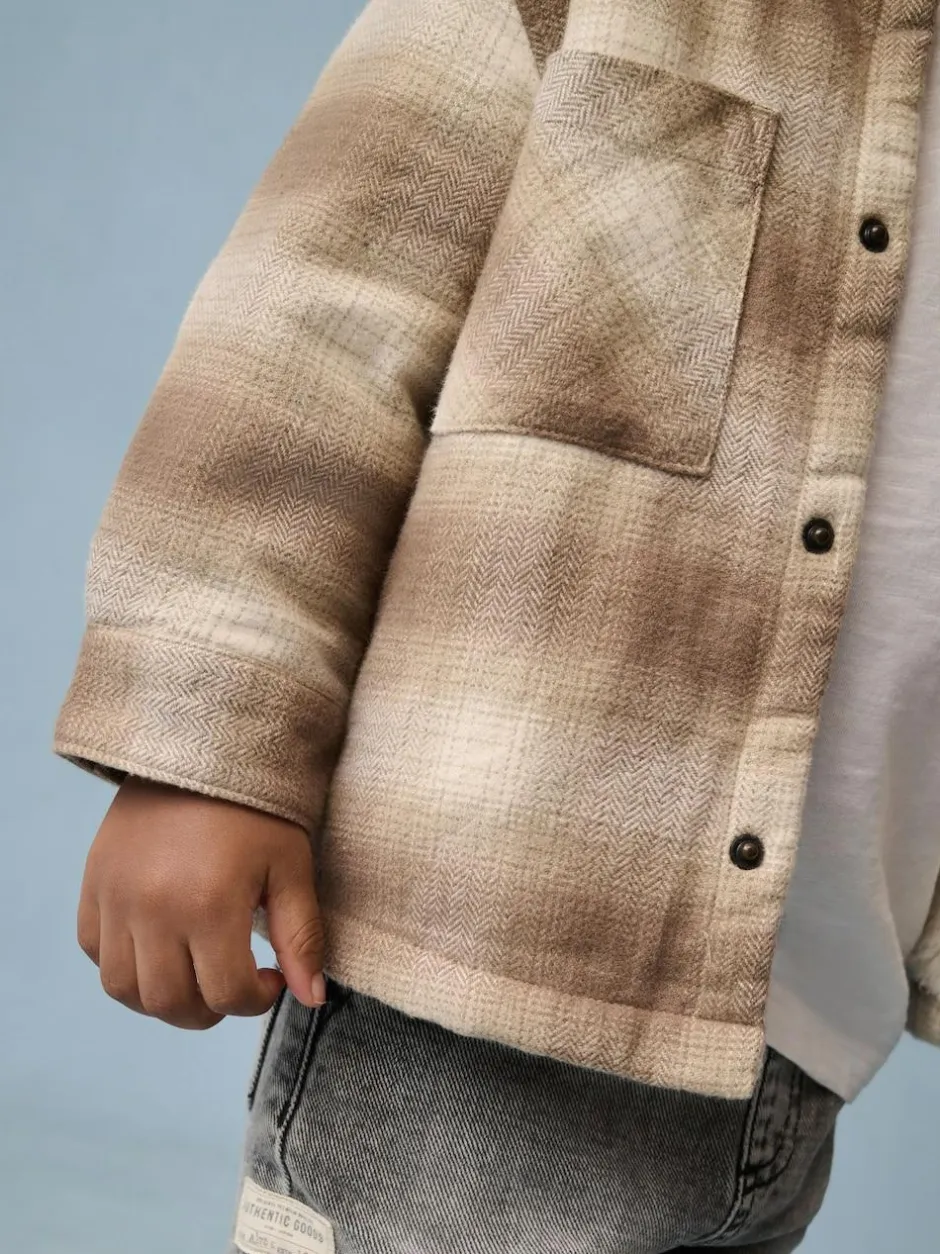 Next Borg Lined Check Shacket (3mths-7yrs) Neutral Check Sale