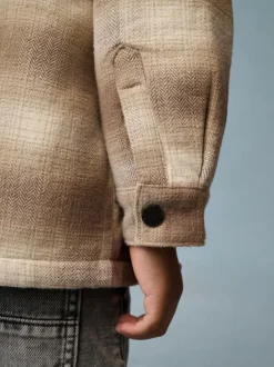 Next Borg Lined Check Shacket (3mths-7yrs) Neutral Check Sale