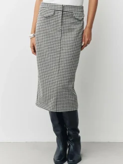 Next Ponte Pencil Skirt Neutral Check Discount