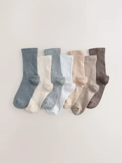 Next Cotton Rich Fine Rib Socks 7 Pack Neutral Online