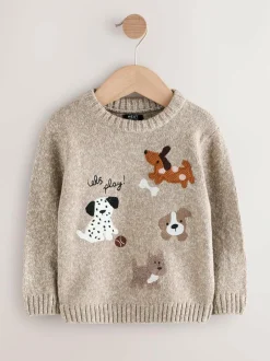 Next Neutral Dogs Knitted Crew Neck Jumper (3mths-7yrs) Outlet
