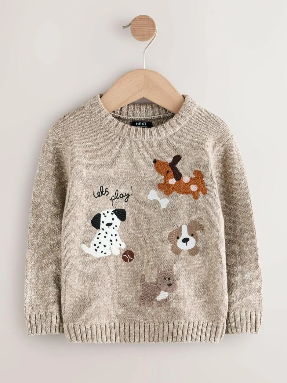 Next Neutral Dogs Knitted Crew Neck Jumper (3mths-7yrs) Outlet